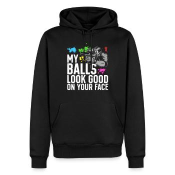 Mes couilles ont fière allure sur ton visage - Funny Paintballe - Sweat à capuche Premium bio Homme - noir - Devant - Nico (187cm)