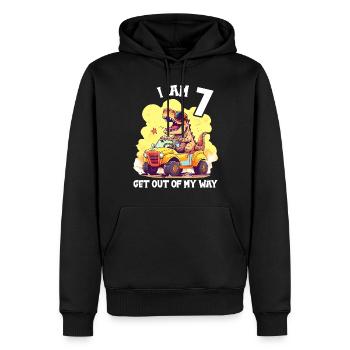 T-Rex conduit un camion monstre J’ai 7e anniversaire - Sweat à capuche Premium bio Homme - noir - Devant - Nico (187cm)