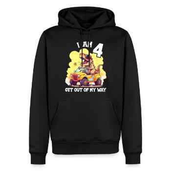 T-Rex conduit un camion monstre J’ai 4e anniversaire - Sweat à capuche Premium bio Homme - noir - Devant - Nico (187cm)