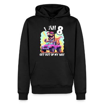 T-Rex conduit un camion monstre J’ai 8e anniversaire - Sweat à capuche Premium bio Homme - noir - Devant - Nico (187cm)