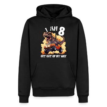 T-Rex conduit un camion monstre J’ai 8e anniversaire - Sweat à capuche Premium bio Homme - noir - Devant - Nico (187cm)