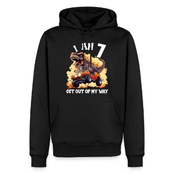 T-Rex conduit un camion monstre J’ai 7e anniversaire - Sweat à capuche Premium bio Homme - noir - Devant - Nico (187cm)
