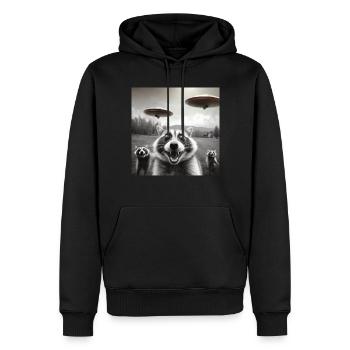 Lustig Erschrecktes Waschbär Selfie UFO Alien - Männer Premium Bio Hoodie - Schwarz - Vorne - Nico (187cm)