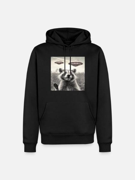 Lustig Erschrecktes Waschbär Selfie UFO Alien - Männer Premium Bio Hoodie - Schwarz