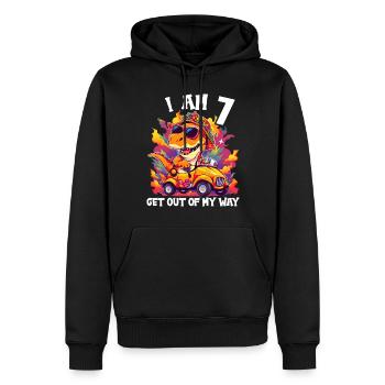 T-Rex conduit un camion monstre J’ai 7e anniversaire - Sweat à capuche Premium bio Homme - noir - Devant - Nico (187cm)