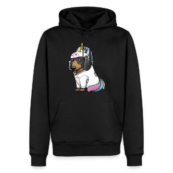 Dackel Hund Im Einhorn-Kostüm Hundeliebhaber - Männer Premium Bio Hoodie - Schwarz - Vorne - Nico (187cm)