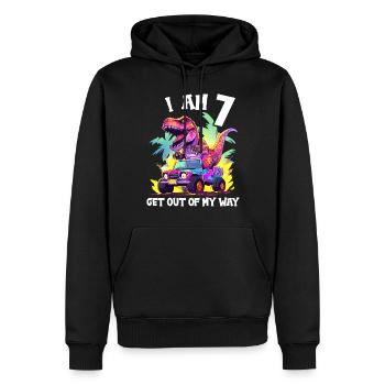 T-Rex conduit un camion monstre J’ai 7e anniversaire - Sweat à capuche Premium bio Homme - noir - Devant - Nico (187cm)