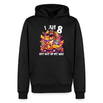 T-Rex conduit un camion monstre J’ai 8e anniversaire - Sweat à capuche Premium bio Homme - noir - Devant - Nico (187cm)