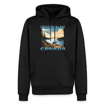 Vacances au Grand Lac de l’Ours, Canada - Sweat à capuche Premium bio Homme - noir - Devant - Nico (187cm)