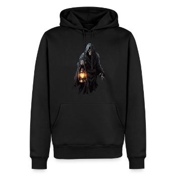 Costume d’Halloween cool - Spooky Button - Sweat à capuche Premium bio Homme - noir - Devant - Nico (187cm)