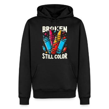 Zerbrochene Buntstifte haben noch Farbe - Männer Premium Bio Hoodie - Schwarz - Vorne - Nico (187cm)