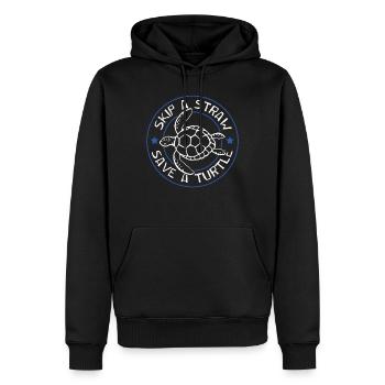 Sauvons la tortue de l’océan - Sweat à capuche Premium bio Homme - noir - Devant - Nico (187cm)