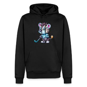 Zebra-Eishockeyspieler - Lustige Illustration - Männer Premium Bio Hoodie - Schwarz - Vorne - Nico (187cm)
