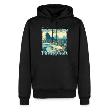 Grunge-Landschaft der Insel Kalanggaman: - Männer Premium Bio Hoodie - Schwarz - Vorne - Nico (187cm)