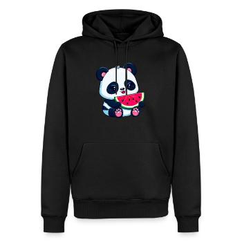 Un panda mignon mange de la pastèque - Sweat à capuche Premium bio Homme - noir - Devant - Nico (187cm)
