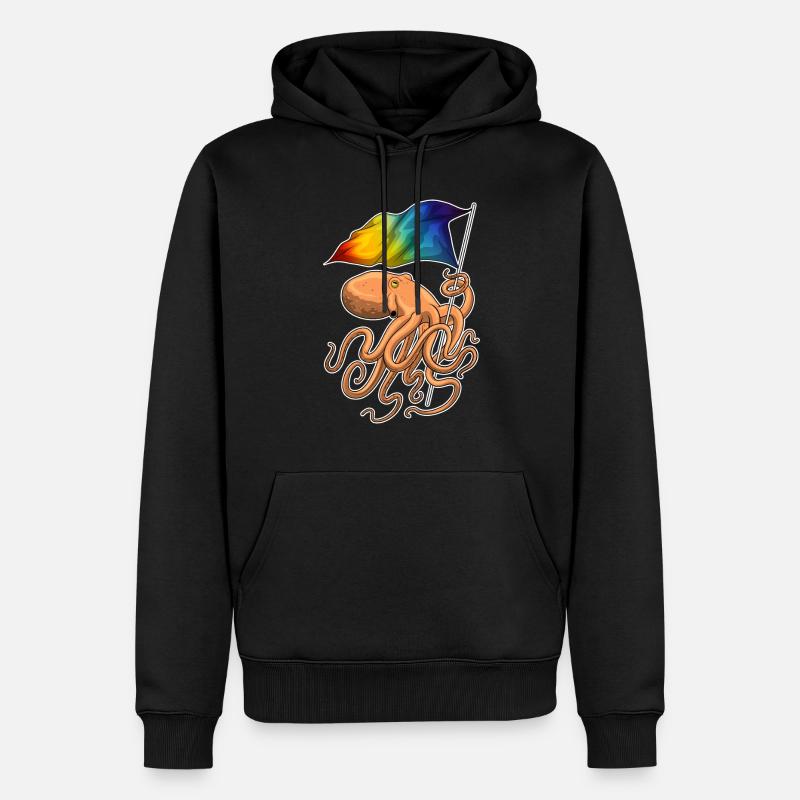 Drapeau arc-en-ciel Octopus - Sweat à capuche Premium bio Homme - noir