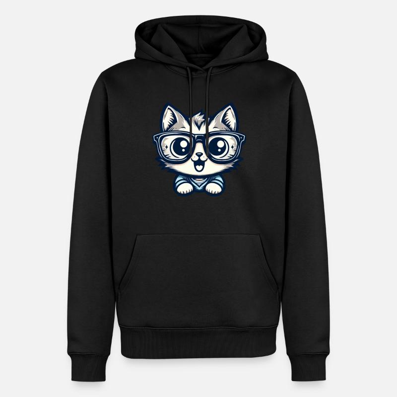 Niedliche Comic-Katze mit Nerd-Brille - Männer Premium Bio Hoodie - Schwarz