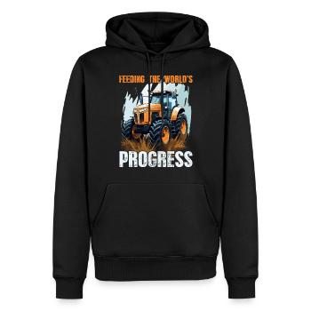 Feeding World's Progress Traktor Landwirt Bauer - Männer Premium Bio Hoodie - Schwarz - Vorne - Nico (187cm)