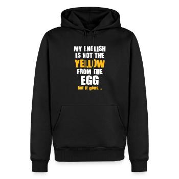 Mon anglais n’est pas le jaune de l’œuf Denglish - Sweat à capuche Premium bio Homme - noir - Devant - Nico (187cm)