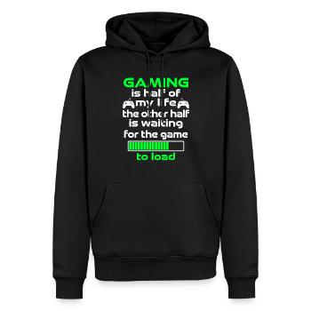 Le jeu, c’est la moitié de ma vie - Sweat à capuche Premium bio Homme - noir - Devant - Nico (187cm)