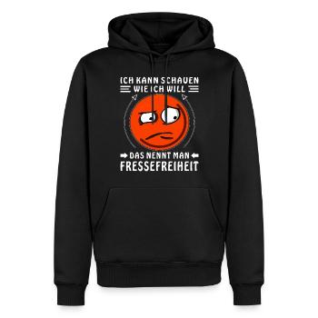 GESICHT SCHAUE WI ICH WILL FRESSEFREIHEIT - Männer Premium Bio Hoodie - Schwarz - Vorne - Nico (187cm)