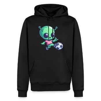 Fußballspielendes Alien: Grüne Galaxie trifft - Männer Premium Bio Hoodie - Schwarz - Vorne - Nico (187cm)