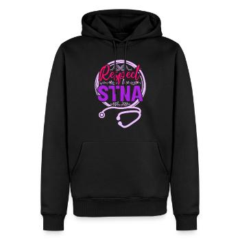 Aide-soignant en soins gériatriques Respect La STNA - Sweat à capuche Premium bio Homme - noir - Devant - Nico (187cm)