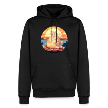 Sonnenuntergangs-Schmaus: Mollige Katze genießt - Männer Premium Bio Hoodie - Schwarz - Vorne - Nico (187cm)