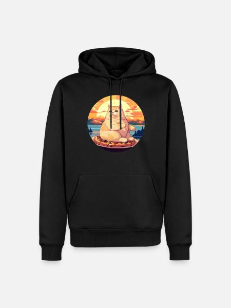 Sunset Feast: Chubby Cat Enjoys - Men’s Premium Organic Hoodie - black