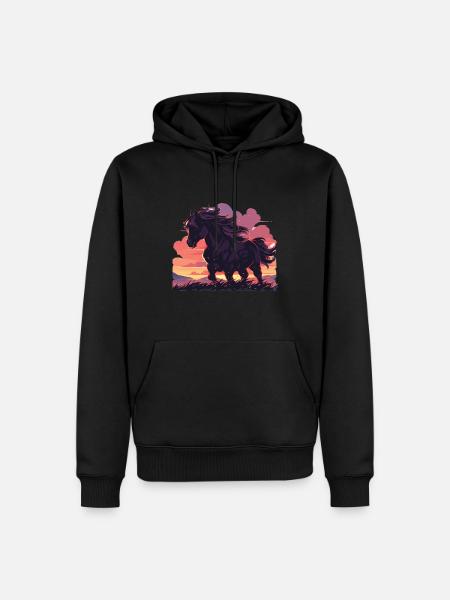 Horses, Black Horse, Horse, Sunset - Men’s Premium Organic Hoodie - black