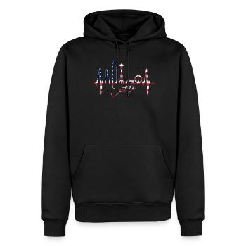 Seattle Skyline Herzschlag USA Fan Herz Puls Liebe - Männer Premium Bio Hoodie - Schwarz - Vorne - Nico (187cm)