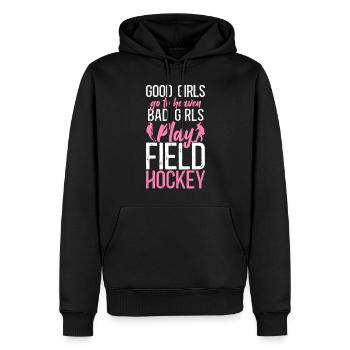 Les bonnes filles de hockey sur gazon vont à - Sweat à capuche Premium bio Homme - noir - Devant - Nico (187cm)