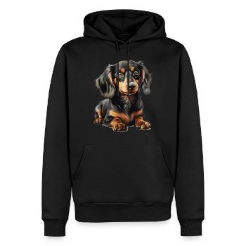 Chien teckel - Sweat à capuche Premium bio Homme - noir - Devant - Nico (187cm)