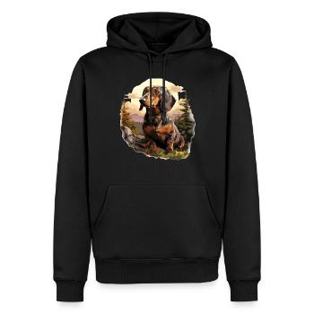 Chien teckel - Sweat à capuche Premium bio Homme - noir - Devant - Nico (187cm)