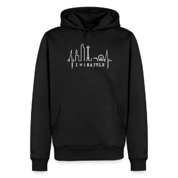 Seattle Skyline Heartbeat USA Fan Heart Pulse Love - Men’s Premium Organic Hoodie - black - Front - Nico (187cm)
