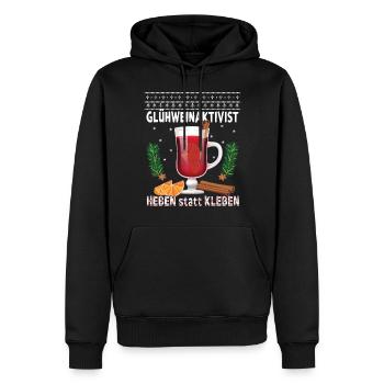 "Glühweinaktivist Heben statt Kleben" - Weihnacht - Männer Premium Bio Hoodie - Schwarz - Vorne - Nico (187cm)