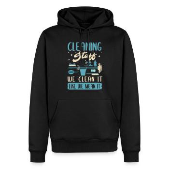 Personnel de nettoyage - Sweat à capuche Premium bio Homme - noir - Devant - Nico (187cm)