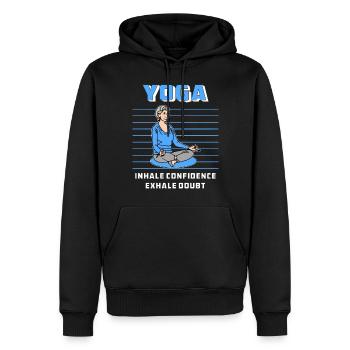 YOGA INHALE CONFIDENCE EXHALE DOUBT - Männer Premium Bio Hoodie - Schwarz - Vorne - Nico (187cm)
