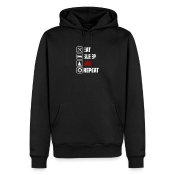 Manger, dormir, naviguer, répéter - Sweat à capuche Premium bio Homme - noir - Devant - Nico (187cm)