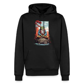 Meditativer Frosch Japan Yoga Art Retro Style - Männer Premium Bio Hoodie - Schwarz - Vorne - Nico (187cm)