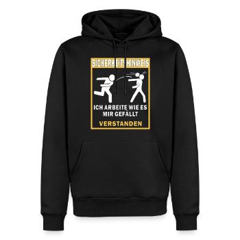 SICHERHEITSHINWEIS HALTE DEN MUND BLEIBE GESUN - Männer Premium Bio Hoodie - Schwarz - Vorne - Nico (187cm)