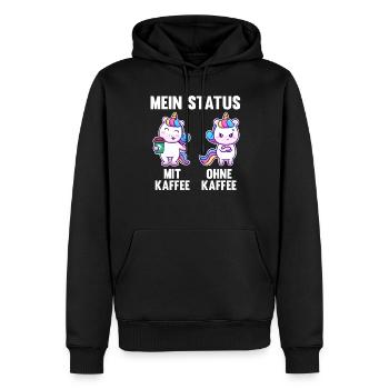 Einhorn Mein Status Mit Kaffee Ohne Kaffee - Männer Premium Bio Hoodie - Schwarz - Vorne - Nico (187cm)
