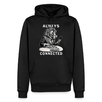 LÖWE SMARTPHONE ALWAYS CONNECTED - Männer Premium Bio Hoodie - Schwarz - Vorne - Nico (187cm)