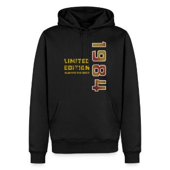 ANNÉE 1984 - Sweat à capuche Premium bio Homme - noir - Devant - Nico (187cm)