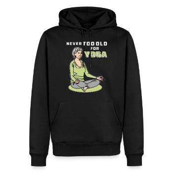 LE YOGA N’EST JAMAIS TROP VIEUX POUR LE YOGA - Sweat à capuche Premium bio Homme - noir - Devant - Nico (187cm)