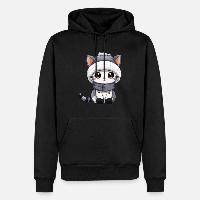 Chat Hiver Bande Dessinée Mignon - Sweat à capuche Premium bio Homme - noir