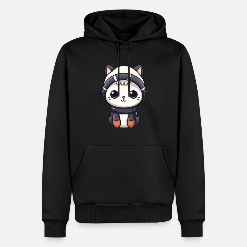 Katze Winter Comic - Männer Premium Bio Hoodie - Schwarz