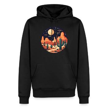 Cactus, Désert, Lune, Coucher De Soleil, Ciel Nocturne - Sweat à capuche Premium bio Homme - noir - Devant - Nico (187cm)