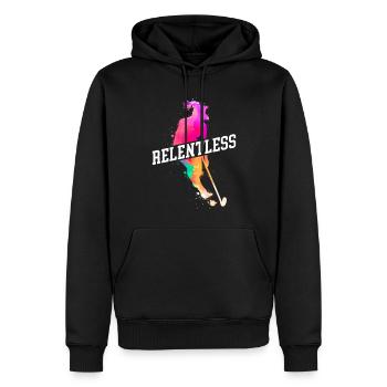 Field Hockey Watercolor Relentless - Männer Premium Bio Hoodie - Schwarz - Vorne - Nico (187cm)