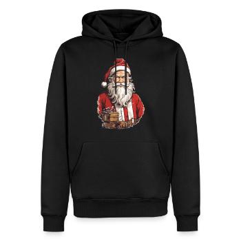 Père Noël rétro Illustration Noël - Sweat à capuche Premium bio Homme - noir - Devant - Nico (187cm)
